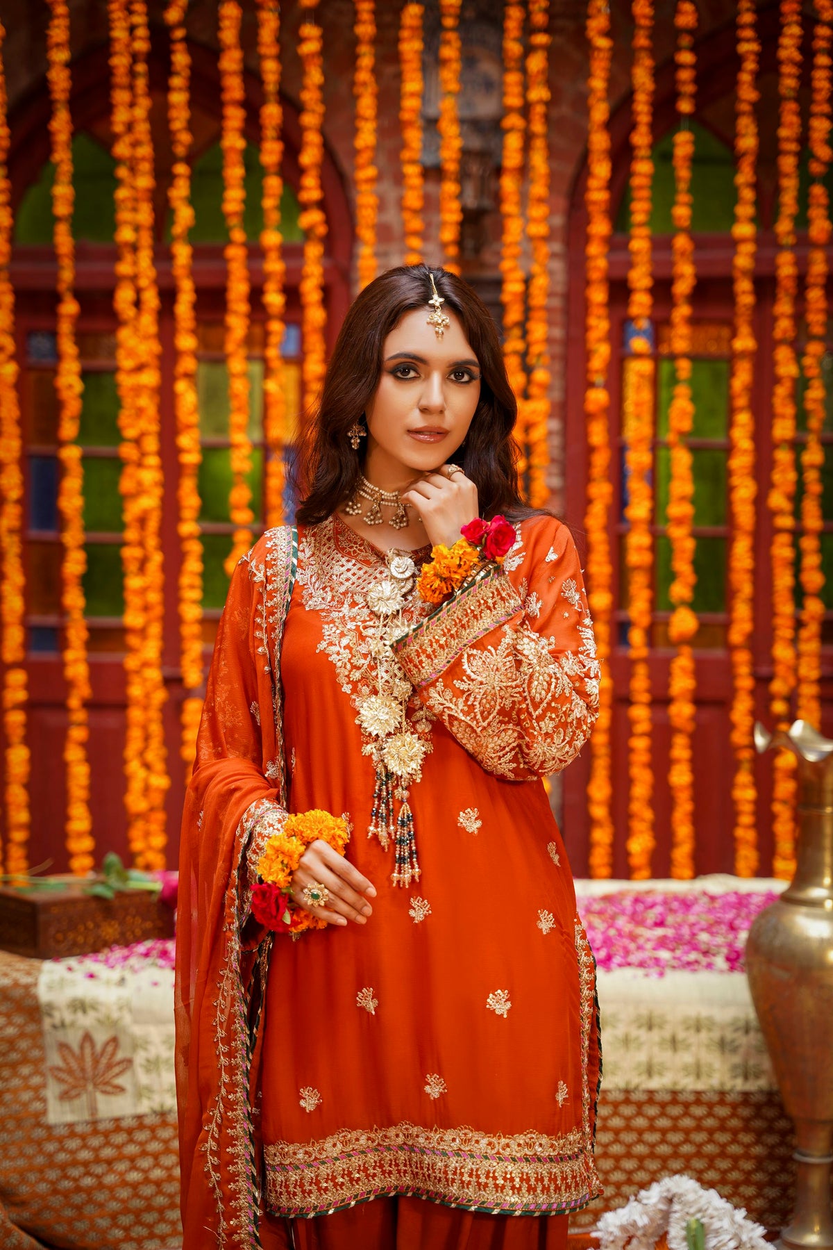 Rust Orange Heavy Embroidered Festive Suit