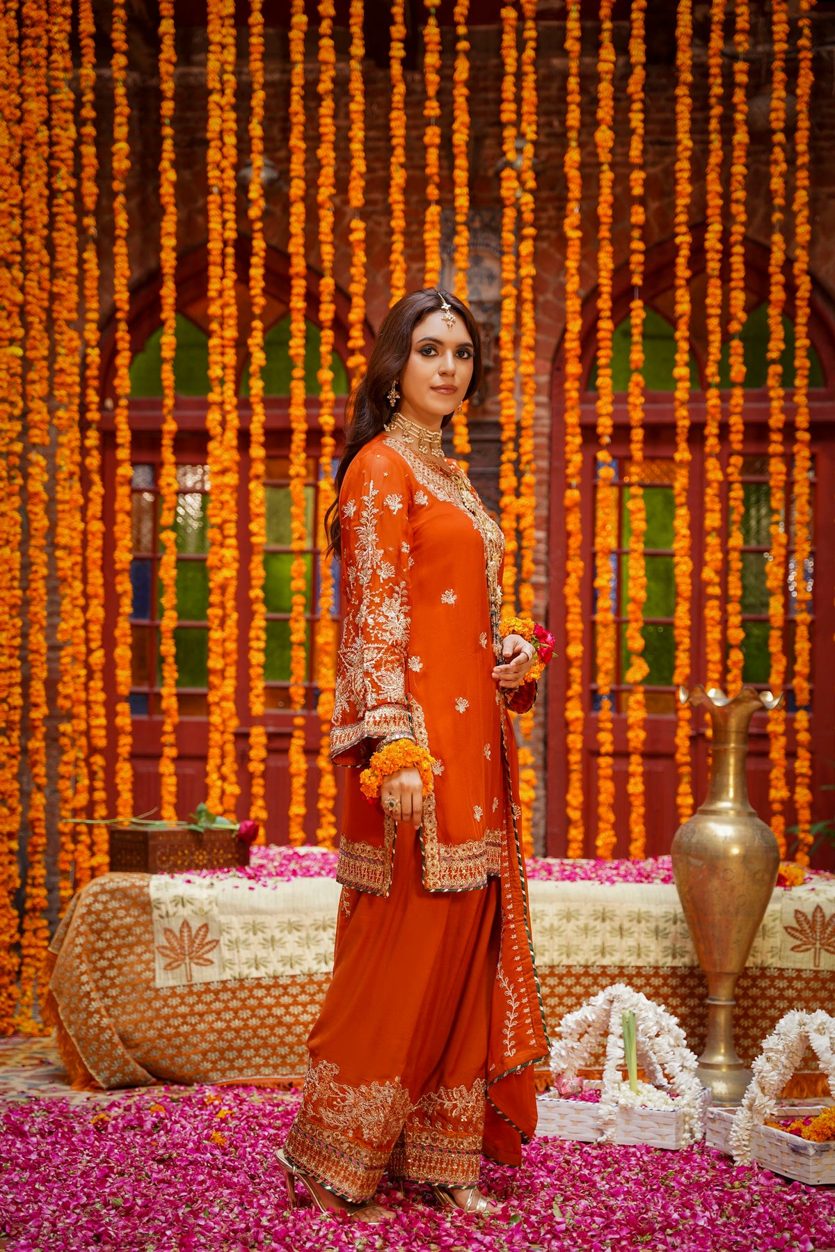 Rust Orange Heavy Embroidered Festive Suit