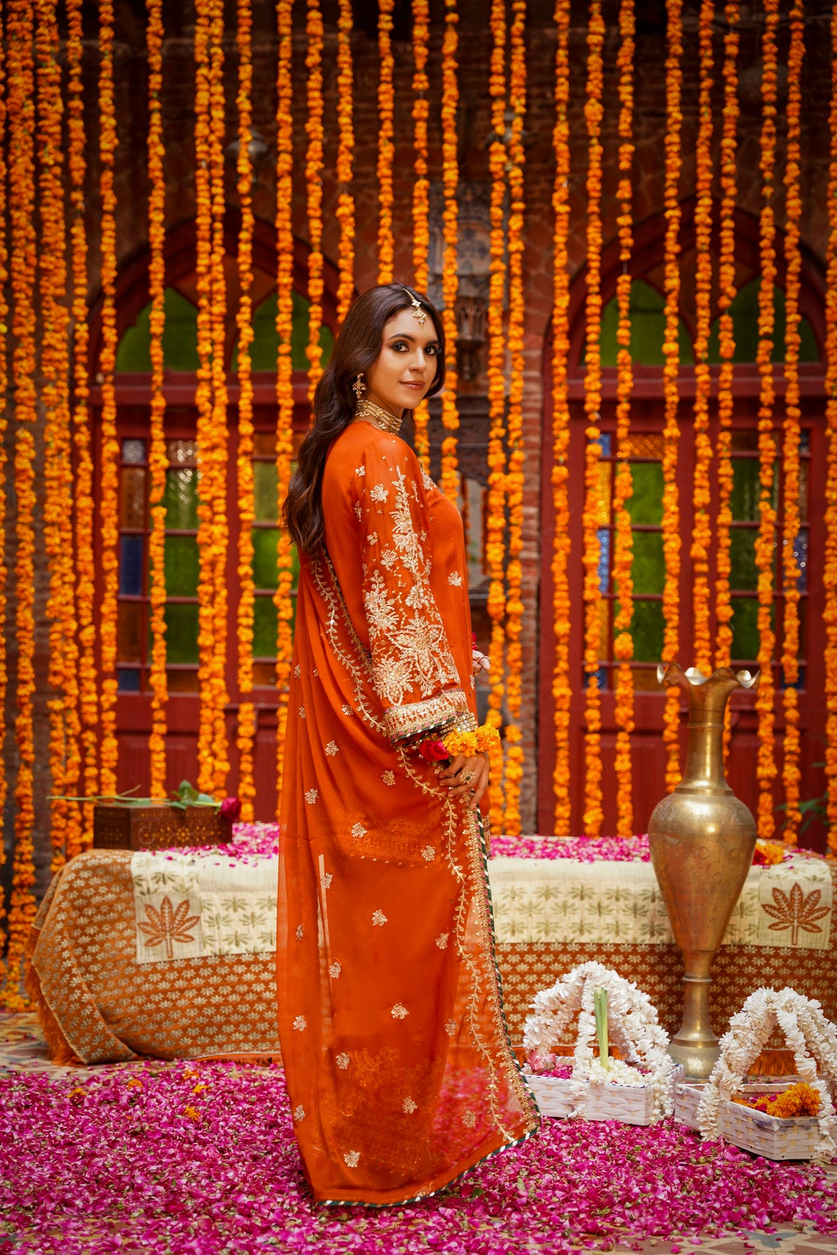 Rust Orange Heavy Embroidered Festive Suit