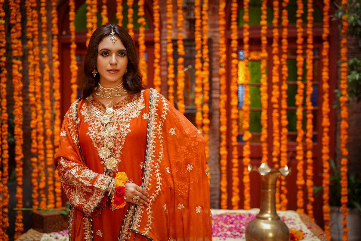 Rust Orange Heavy Embroidered Festive Suit