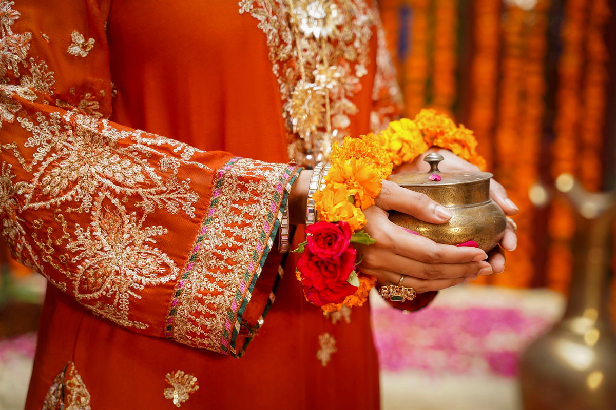 Rust Orange Heavy Embroidered Festive Suit
