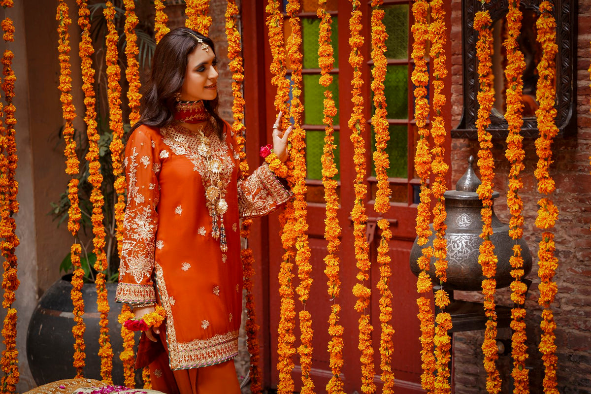 Rust Orange Heavy Embroidered Festive Suit