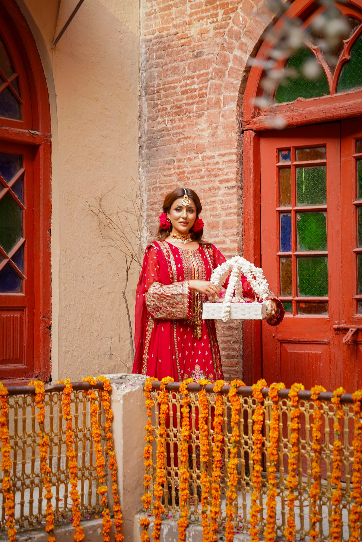 Crimson Red Embroidered Festive Suit with Palazzo