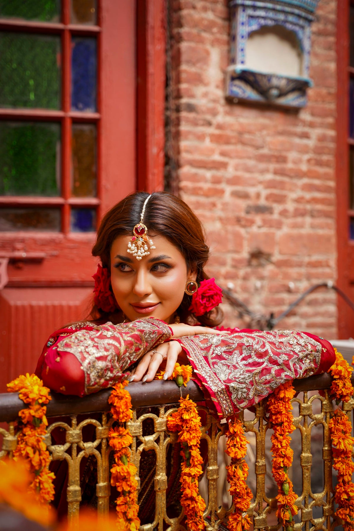 Crimson Red Embroidered Festive Suit with Palazzo