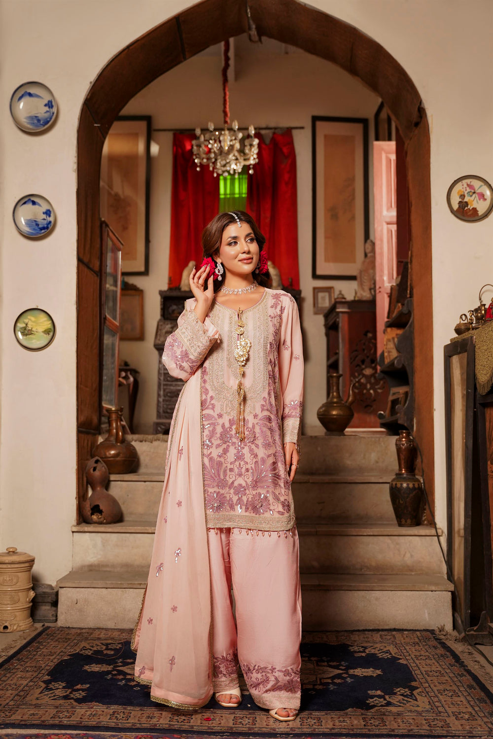 Blush Pink Embroidered Festive Suit with Shalwar