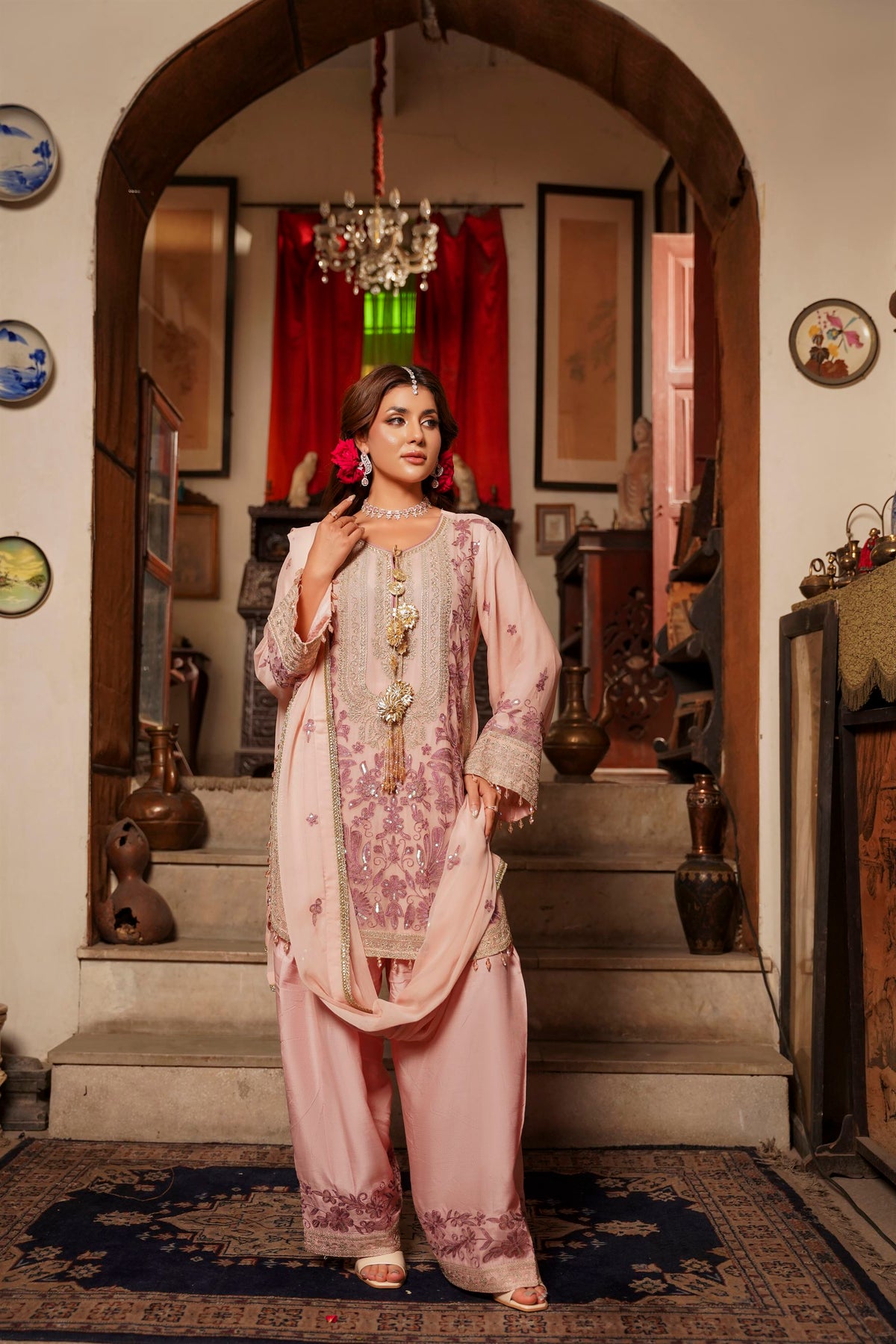 Blush Pink Embroidered Festive Suit with Shalwar