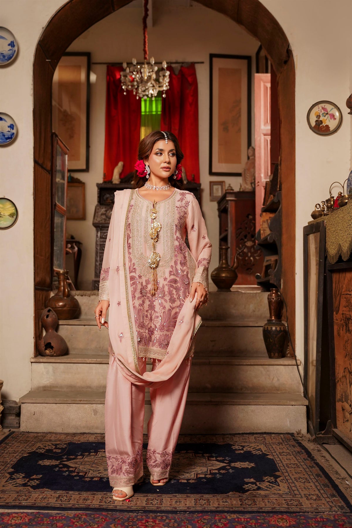 Blush Pink Embroidered Festive Suit with Shalwar