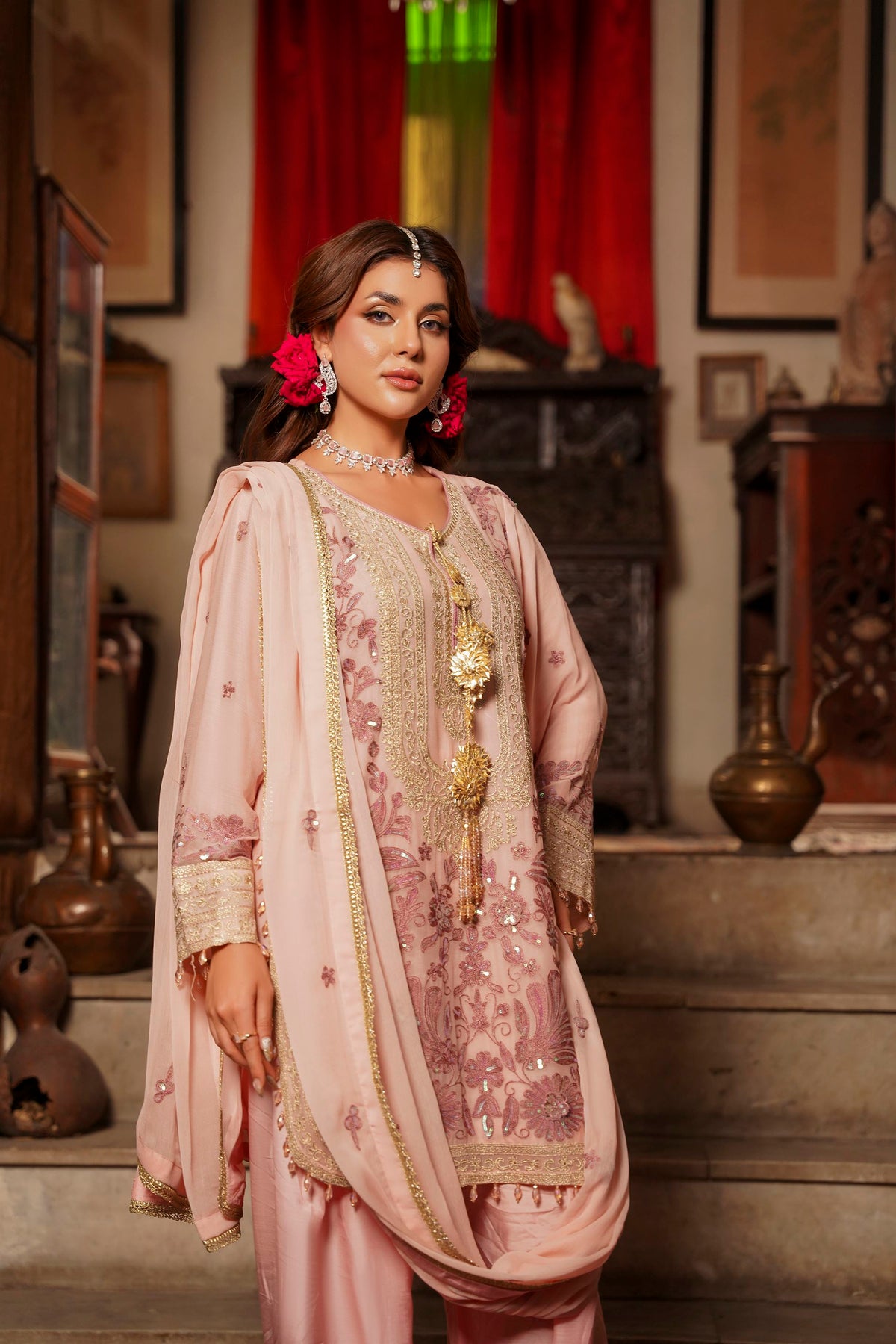 Blush Pink Embroidered Festive Suit with Shalwar