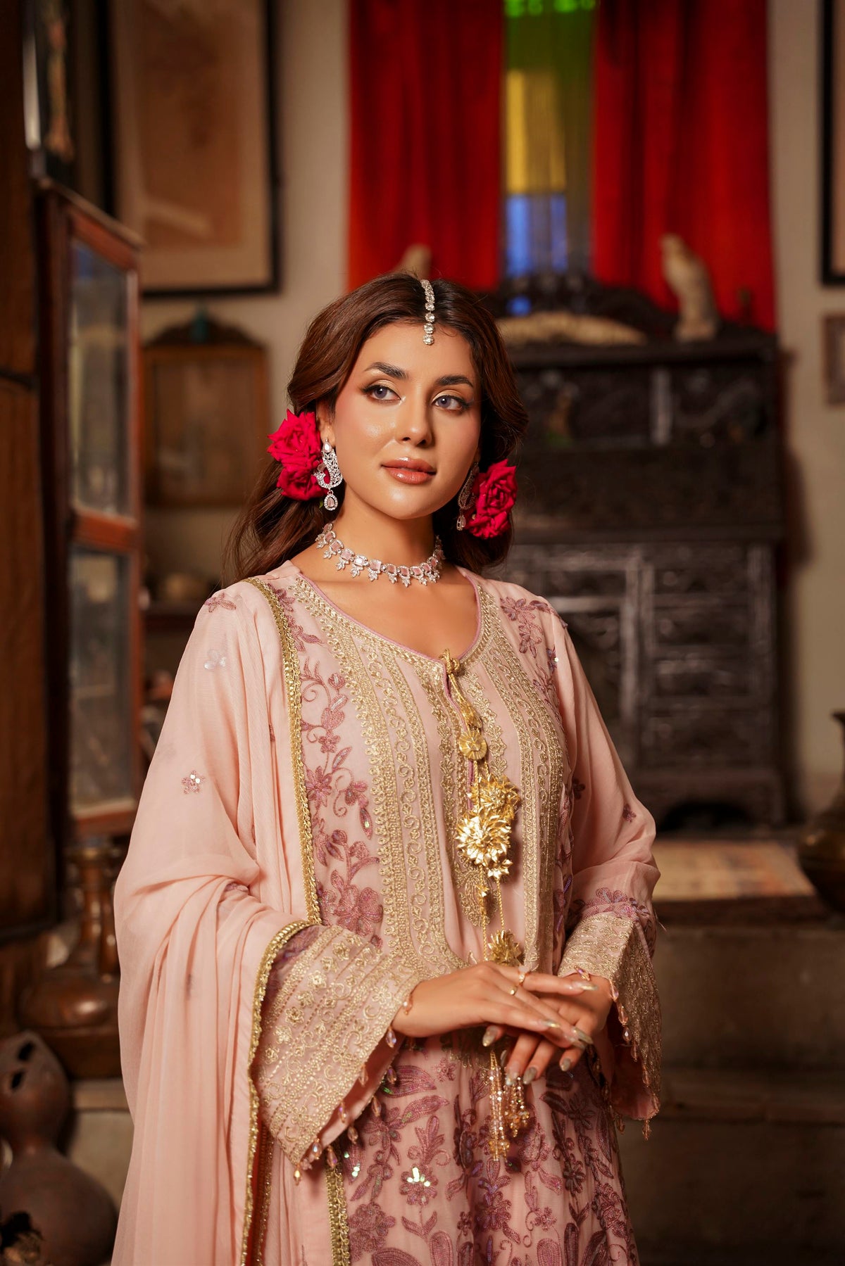 Blush Pink Embroidered Festive Suit with Shalwar