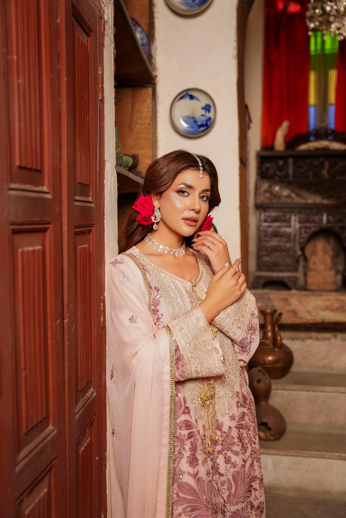 Blush Pink Embroidered Festive Suit with Shalwar