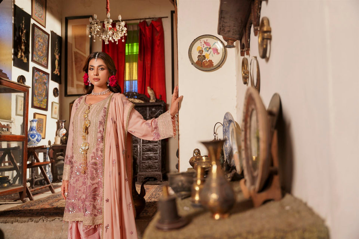 Blush Pink Embroidered Festive Suit with Shalwar