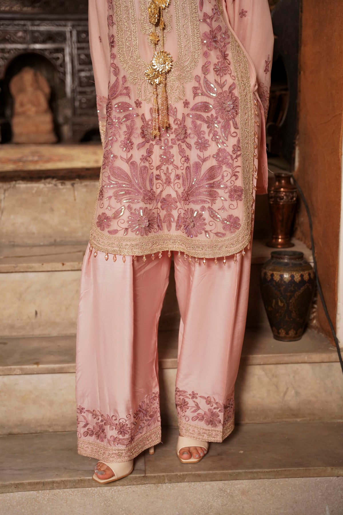 Blush Pink Embroidered Festive Suit with Shalwar