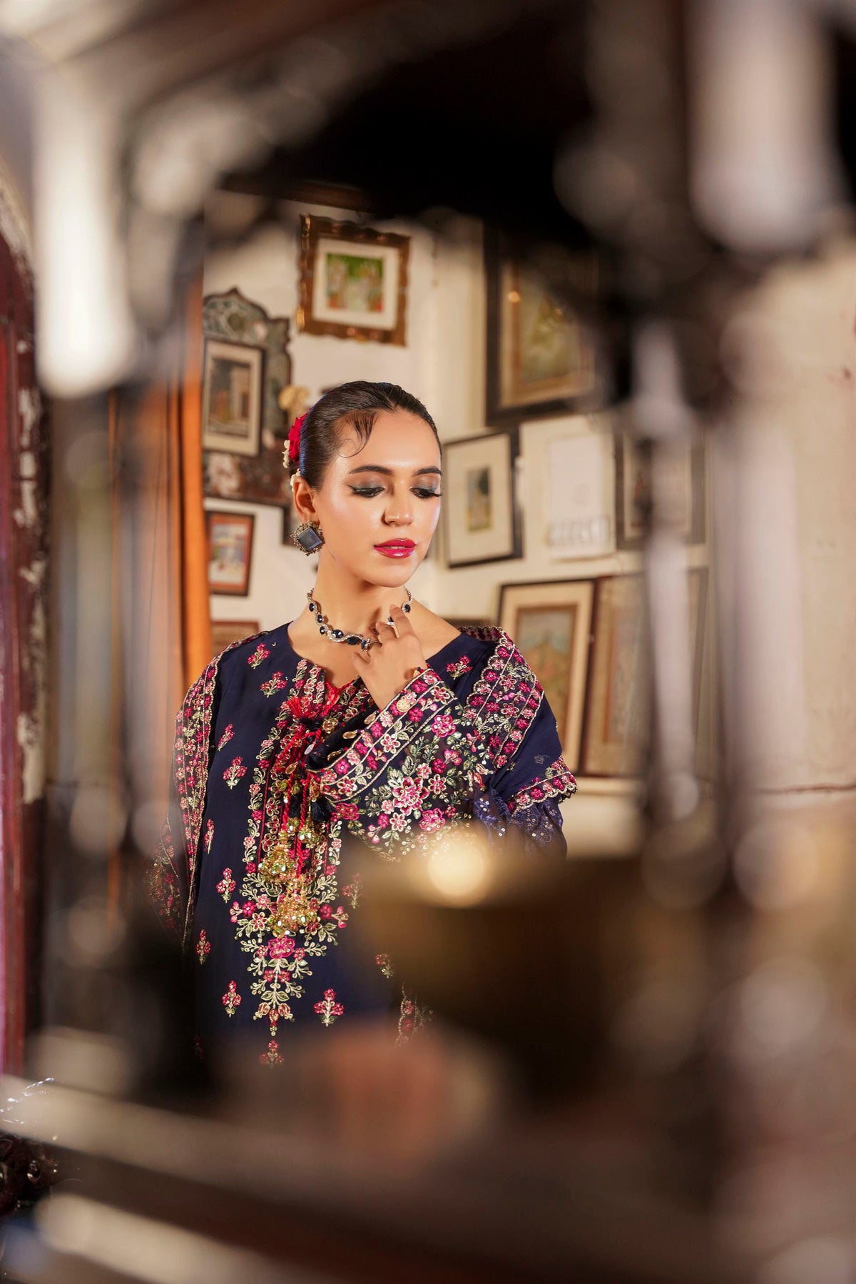 Deep Navy Blue Embroidered Festive Suit with Shalwar