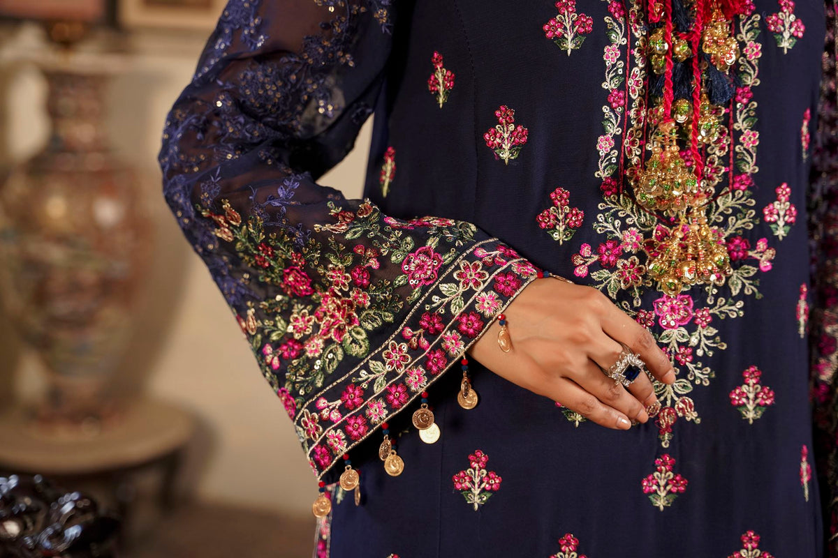 Deep Navy Blue Embroidered Festive Suit with Shalwar