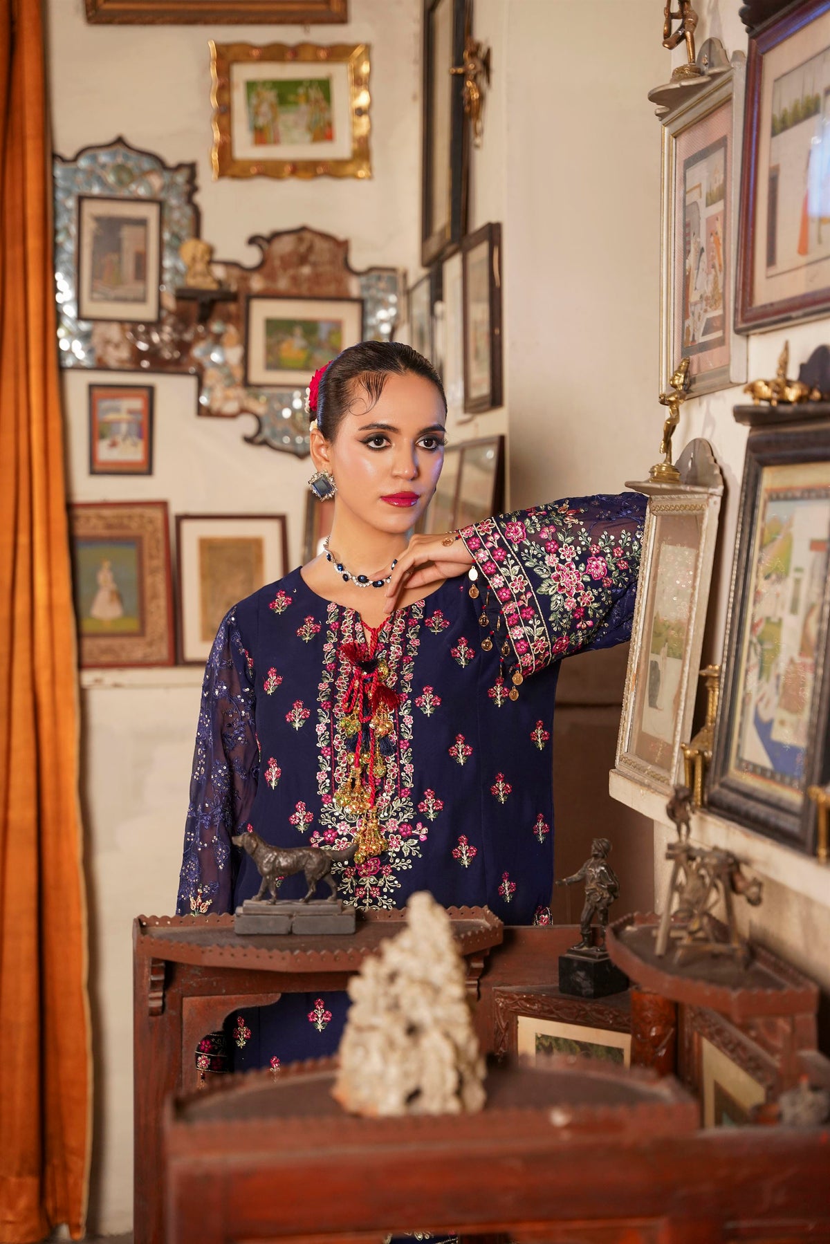 Deep Navy Blue Embroidered Festive Suit with Shalwar