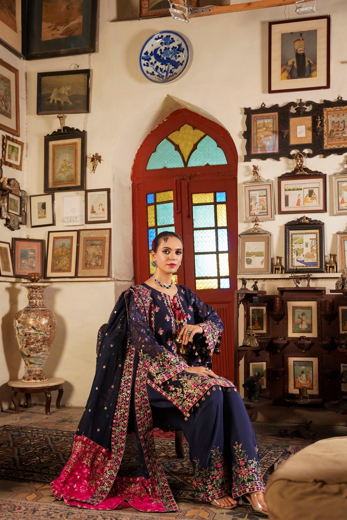Deep Navy Blue Embroidered Festive Suit with Shalwar
