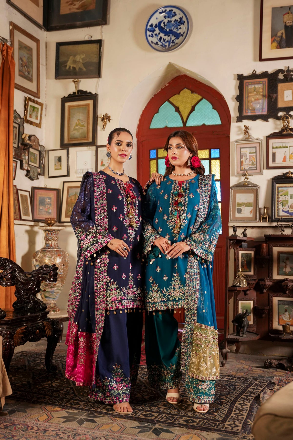 Deep Navy Blue Embroidered Festive Suit with Shalwar