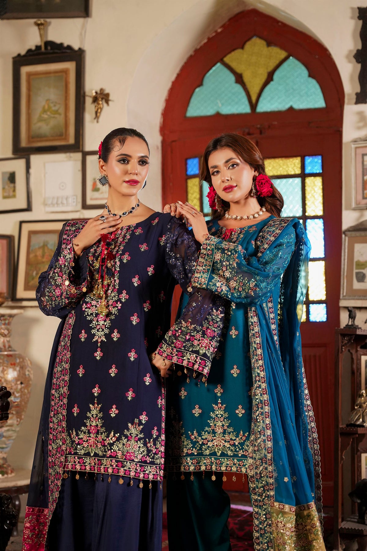 Deep Navy Blue Embroidered Festive Suit with Shalwar