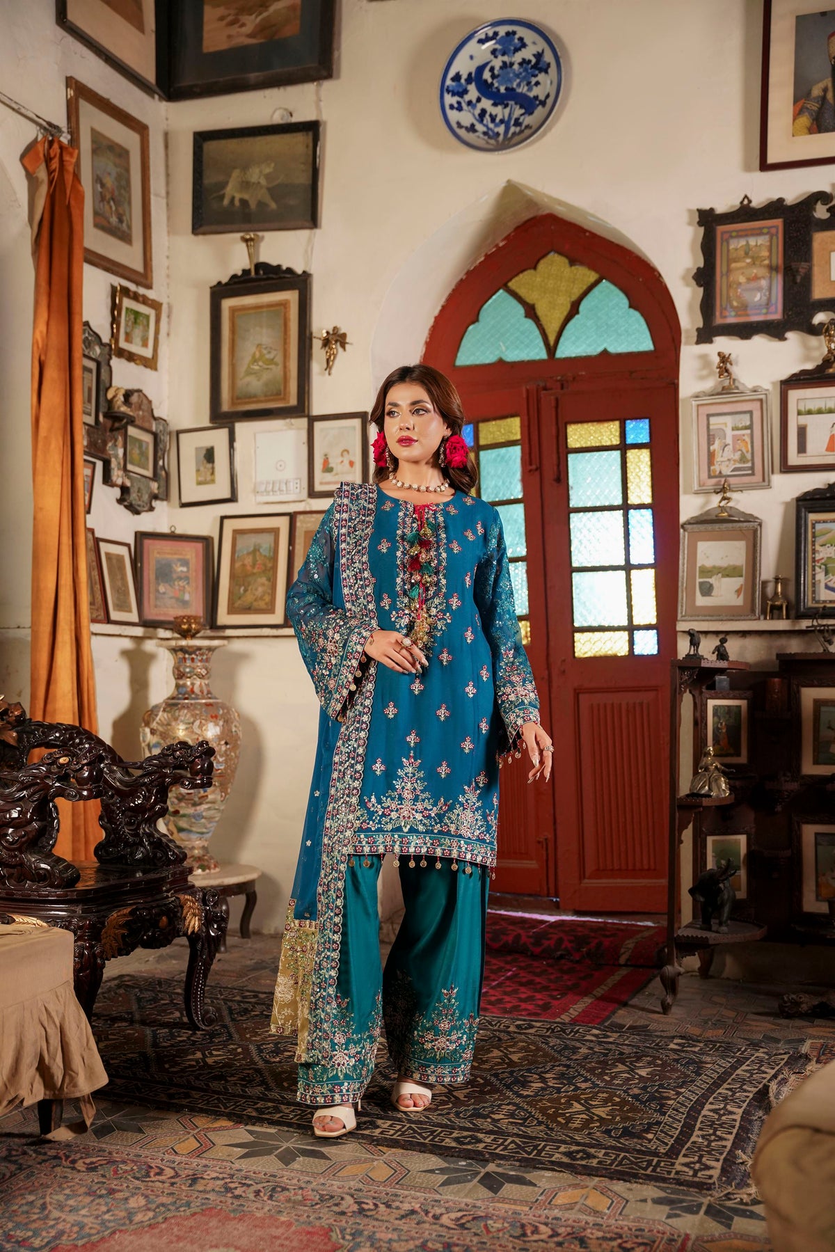 Deep Teal Traditional Kurta with  Dupatta
