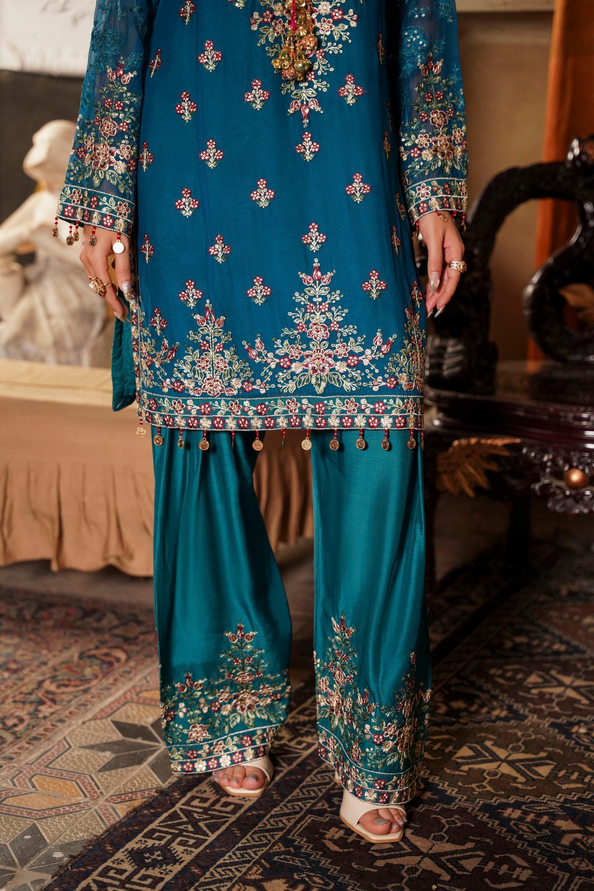 Deep Teal Traditional Kurta with  Dupatta