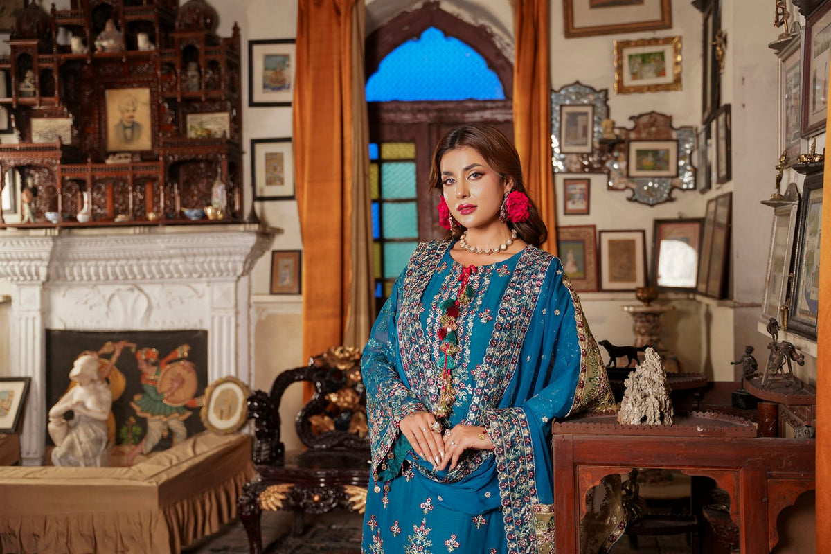 Deep Teal Traditional Kurta with  Dupatta