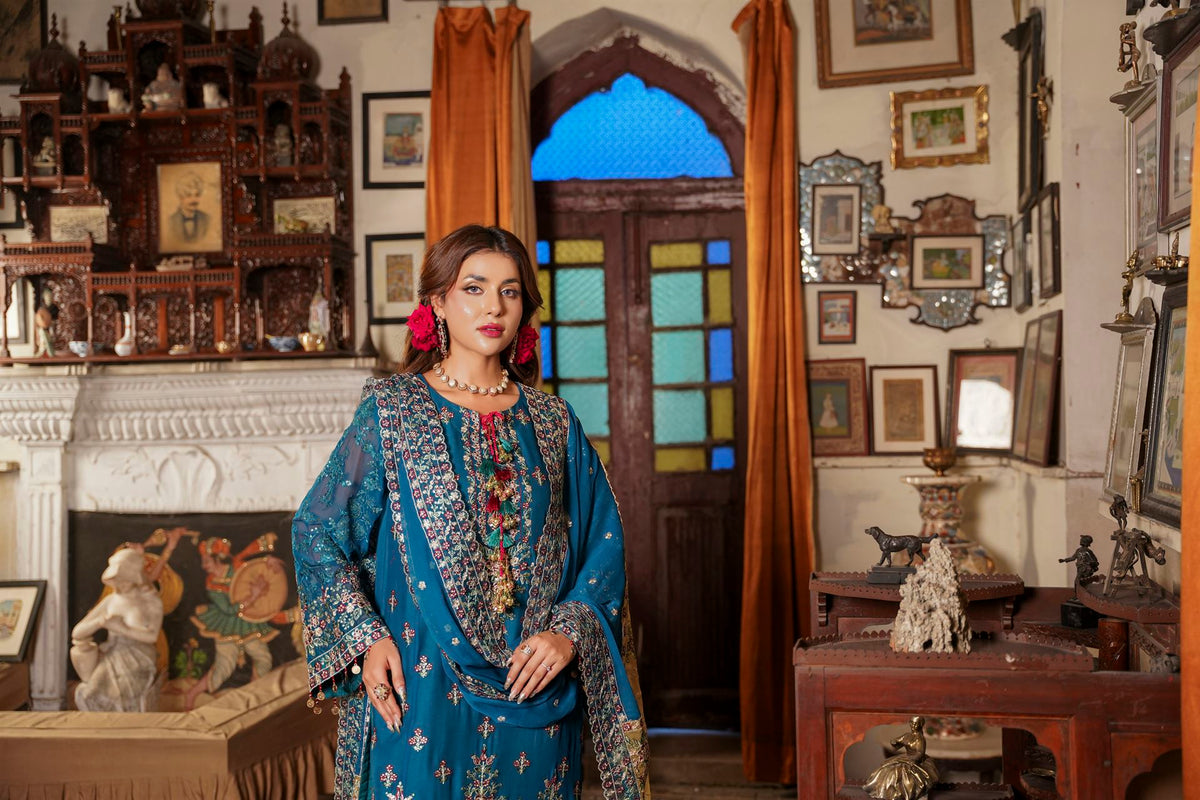 Deep Teal Traditional Kurta with  Dupatta