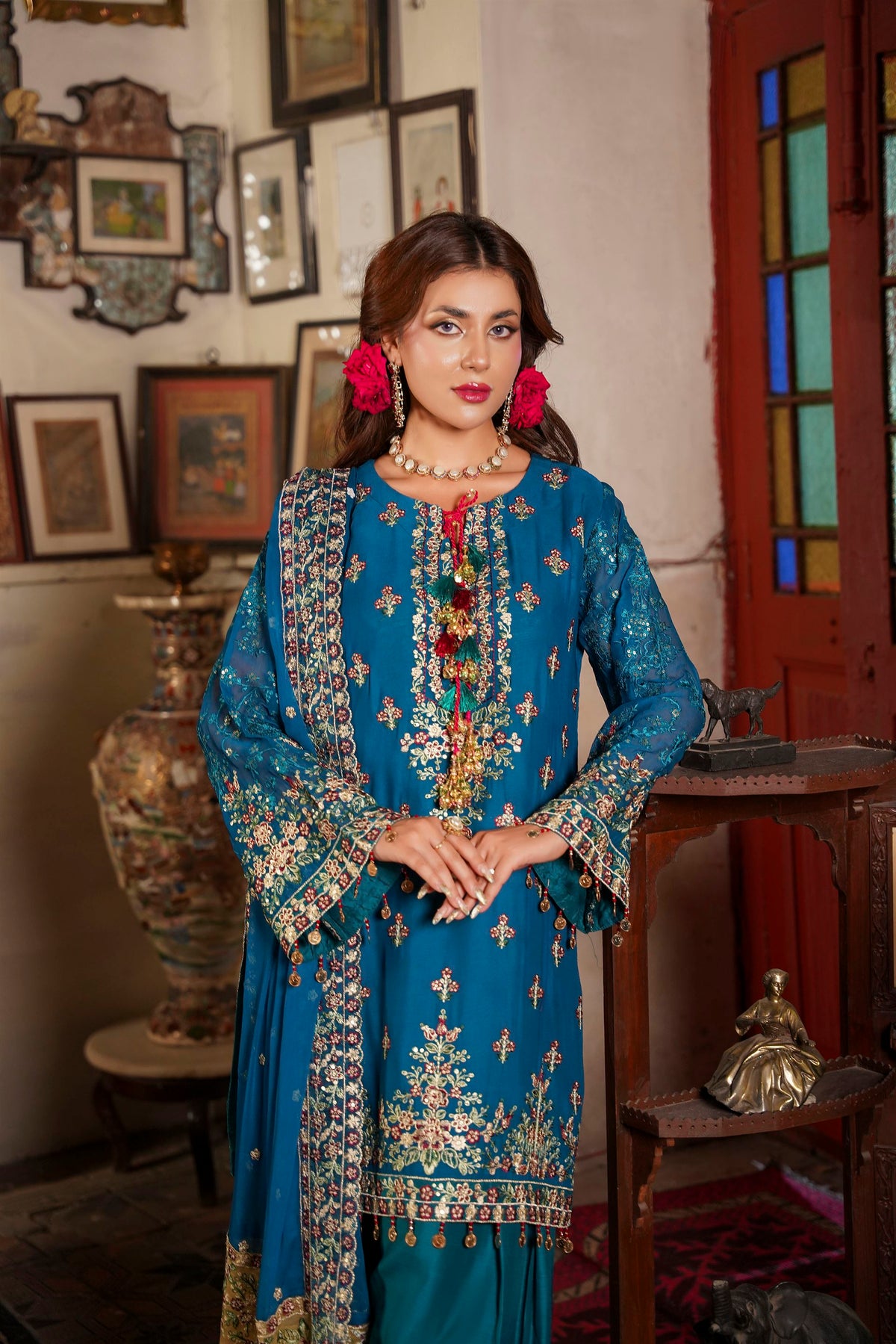 Deep Teal Traditional Kurta with  Dupatta
