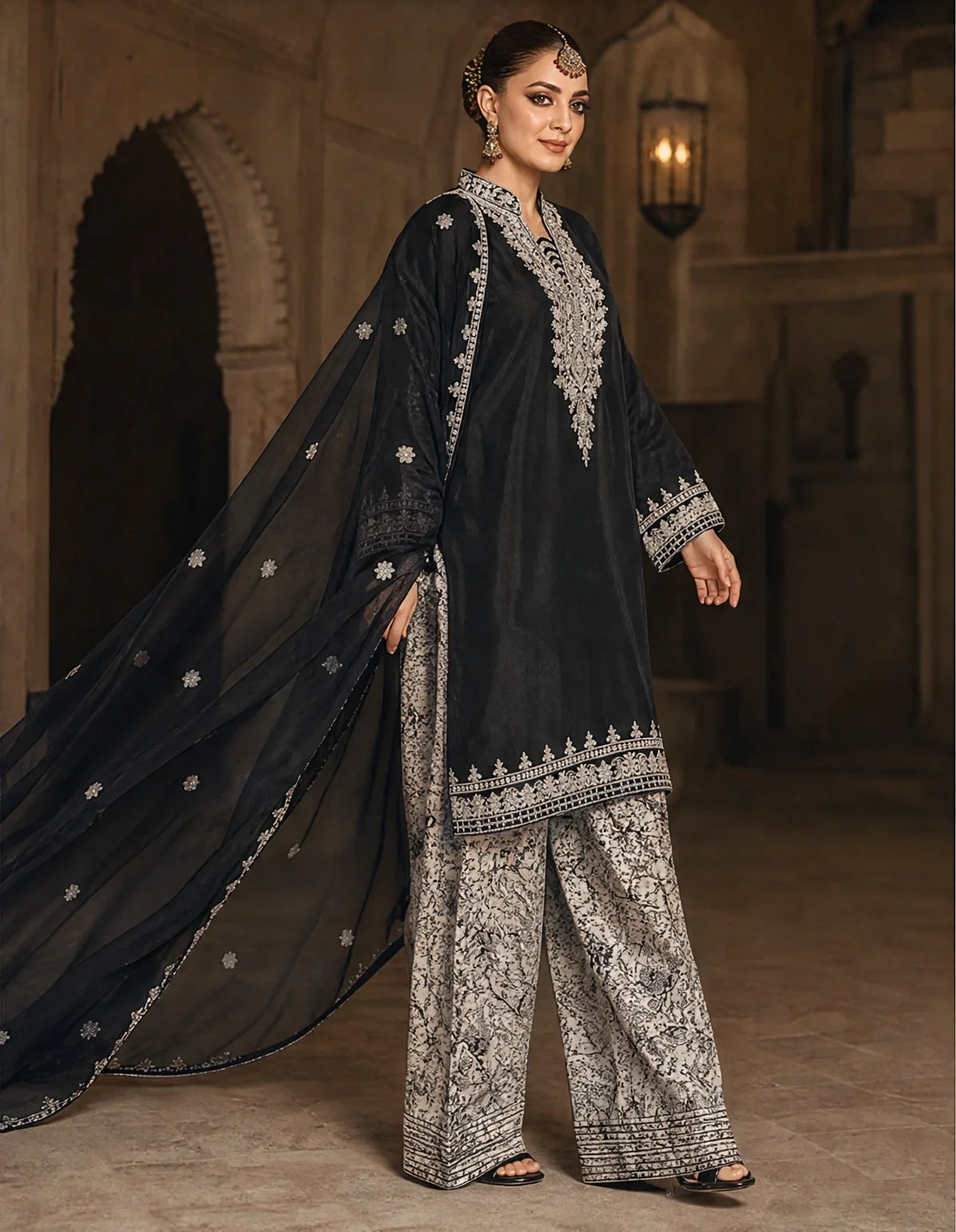 Noiree - 3 Piece Embroidered Silk viscose