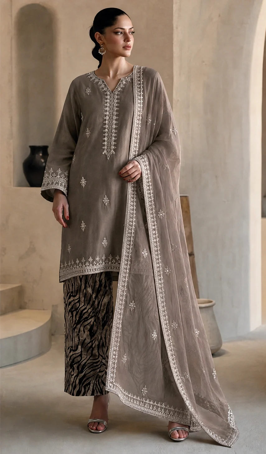 Mokkara - 3 Piece Embroidered Silk viscose