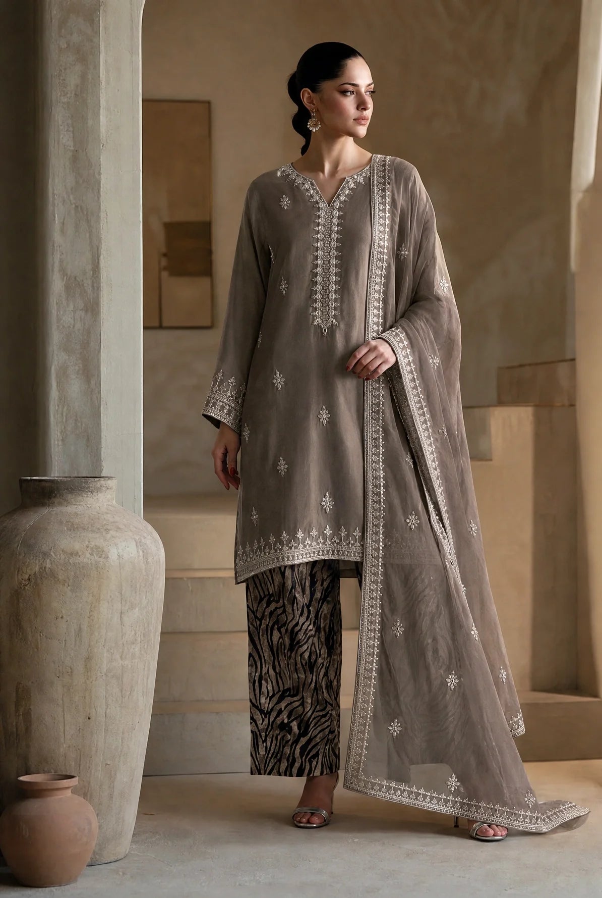 Mokkara - 3 Piece Embroidered Silk viscose