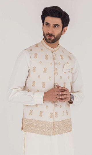 FULL EMBROIDERED WAISTCOAT - OFF WHITE
