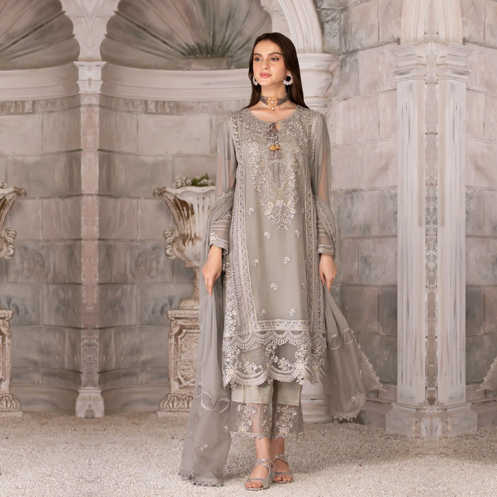 3 Piece Embroidered Pleated Chiffon Dress - Sherry's wardrobe