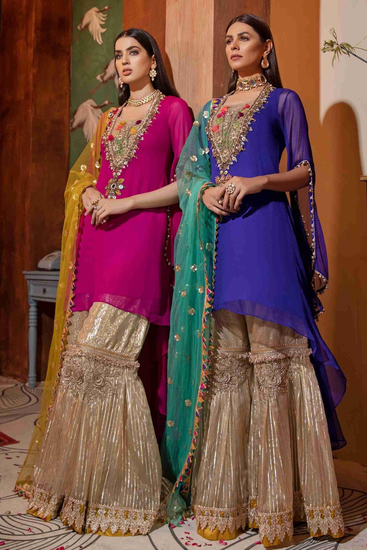 Embroidered Shirt (Hand Embroidered Kora, Dabka, and Gotta work) Buy