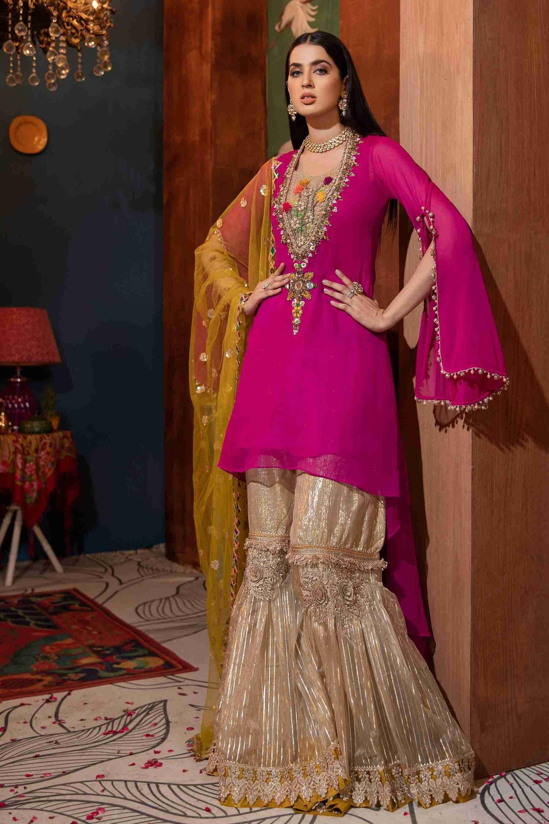 Embroidered Shirt (Hand Embroidered Kora, Dabka, and Gotta work) Buy online in Pakistan